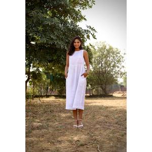 Robe midi décontractée pour femmes, style bohème, en coton et lin, sans manches, col rond, confortable, robe d'été - Product Image 4