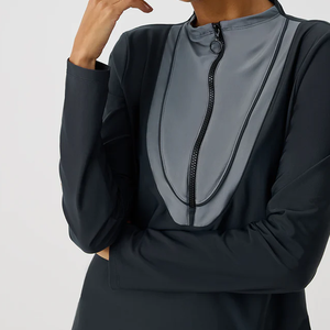 Customize Islamic Beach Ready Womens Modest Polyester/Nylon High Cut 2-Piece <b>Bathing</b> Suit Extended Length Swim Top Front - Product Image 5