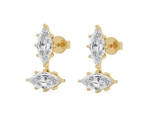 Boucles d'oreilles pendantes à deux pierres en diamant de laboratoire taille marche marquise, 4,00 CTW en or rose 9K - Product Image 6