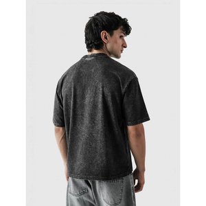 T-shirt décontracté pour homme en coton 100% écologique, noir délavé, à manches courtes, col rond, coupe oversize, couleur unie, tricot jersey vierge - Product Image 5