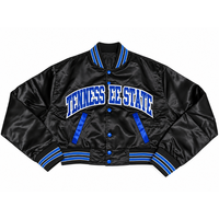 Veste de baseball courte personnalisée pour femme, style universitaire, en satin, avec broderie et appliqués, fabricant