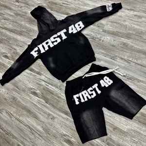 Hoodie <b>Shorts</b> Sets High Quality Tracksuit for Men Cotton Puff Print Hoody <b>Sweatpants</b> and Jogging Suit - Product Image 5