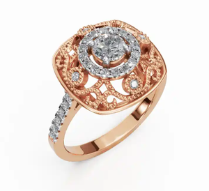 Anillo de Diamantes de Diseño Vintage con Halo Ornamentado, con un Peso Total de 0612 Quilates y 33 Piedras Brillantes - Product Image 6