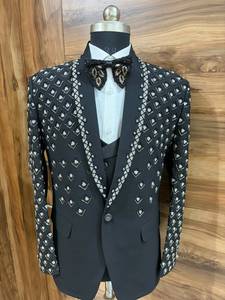 Men's Black Embroidered <b>Wedding</b> Tuxedo Suit 3 Piece <b>Shawl</b> Lapel Groom Suit with Embroidered Bow Tie Custom OEM ODM Manufacturer - Product Image 4