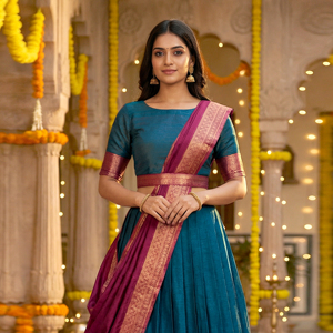 ชุดเลเฮนกาโชลีผ้าไหมบานาราซี งานปักดิ้นแบบดั้งเดิม ยาวถึงพื้น แห้งเร็ว ไม่ยับ ดีไซน์หรูหรา สำหรับงานปาร์ตี้ ดิวาลี ชายหาด - Product Image 3