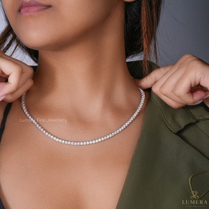 Daily Wear Round Diamond Tennis Choker <b>Necklace</b>, 4.50 MM Diamonds <b>Chain</b> With Secure Lock Fine Jewelery For Your Girlfriend - Product Image 2