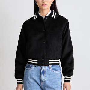 Breathable Women's Bomber Varsity Jacket <b>Press</b> Stud Crop Wool Letterman Jacket For Women - Product Image 1