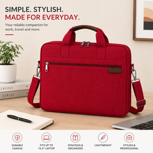 AMANI Red Canvas <b>Laptop</b> Briefcase with Shoulder Strap Eco-Friendly Business Style Handle Closure <b>Laptop</b> Sleeve <b>Case</b> - Product Image 5