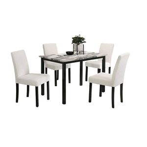 Set da Pranzo 5 Pezzi in Tessuto di Lana Bianca, Tavolo con Piano in Finto Marmo, 4 Sedie Imbottite con Coprisedie, Cuscini per Sala da Pranzo - Product Image 2