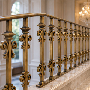 Rampe décorative en bronze à motifs roulés avec balustres à double courbure et colliers étagés, main courante et balustrade métalliques - Product Image 4