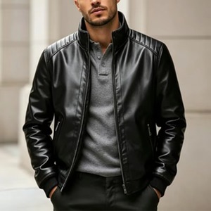 Chaquetas de Motociclista de Cuero para Hombre, Forradas de Felpa para Invierno, Chaqueta de Motocicleta a la Moda, Ropa Deportiva para Senderismo y Actividades al Aire Libre, Cuello Alto con Cremallera - Product Image 2