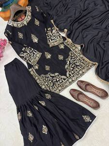 Ensemble Kurti Sharara élégant pour femmes, tenue ethnique élégante, idéal pour les mariages, les fêtes et le quotidien, confortable et de créateur. - Product Image 5