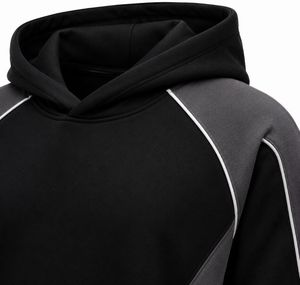 Men's Black Hooded Sweatshirt <b>Raglan</b> Sleeve Solid Color Fleece Casual Winter Wear Regular Fit Pocket Design Eco-Friendly - Product Image 2