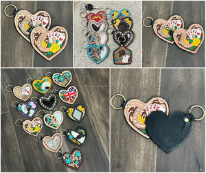 Personalized Genuine Cow <b>Leather</b> Heart Keychain Western Tooled Horseshoe Poker Card Design Handmade <b>Key</b> Ring Gift for Unisex - Product Image 3