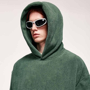 Sudadera con capucha de algodón grueso para mujer, estilo hip hop, con logotipo personalizado al por mayor, lisa, de forro polar pesado y de gran tamaño. - Product Image 3