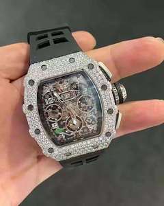 Men's Luxury Mechanical <b>Watch</b> Stainless Steel <b>Case</b> Rubber Band Sapphire Crystal Chronograph Analog Dial 43mm Polygon Shape - Product Image 5