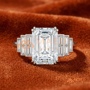 Vintage 925 Sterling <b>Silver</b> <b>Emerald</b> Cut Engagement <b>Ring</b> Graduated Baguette Side Stone Moissanite <b>Ring</b> - Product Image 3