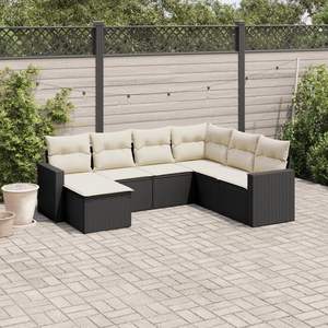 Conjunto de Sofá de Jardín de Ratán PE Negro con Patas Ajustables Grandes, Muebles de Exterior Cómodos y Elegantes - Product Image 1