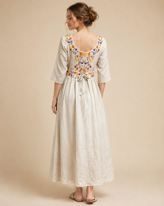 Robe longue en coton tissé brodée de fleurs, style bohème, douce, naturelle, décontractée, silhouette en A pour femme - Product Image 2