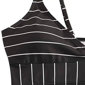 Ensemble de bikini rayé pour femme, maillot de bain deux pièces taille haute, haut croisé à nouer avec bordure contrastante, en Spandex et Nylon - Product Image 6