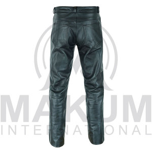 Pantalon en cuir noir pour homme, coupe droite, taille haute, style motard, fermeture boutonnée - Product Image 4