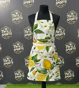 Tablier en coton avec imprimé citron et floral, sangle de cou réglable et liens à nouer à la taille, tablier de cuisine pour femme - Product Image 2