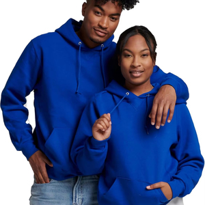 Sweat à capuche unisexe en molleton de coton épais bleu roi premium, uni, avec col en V et poche kangourou - Product Image 1