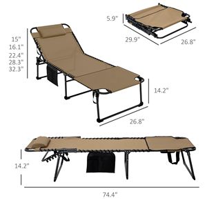 Set di 2 Sdraio Pieghevoli Beige con Schienale Reclinabile a 5 Livelli, Foro per la Lettura e Tasca Laterale - per Uso in Spiaggia - Product Image 3