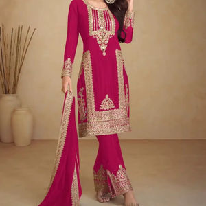 Conjunto de Salwar Kameez para boda, ropa étnica, Salwar Kameez tradicional hasta la rodilla para ocasiones festivas, con bordado de lentejuelas y trabajo Zari. - Product Image 1