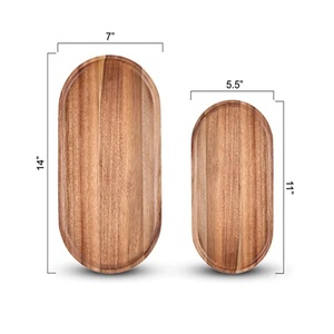 Bandejas de Servir Ovaladas Rústicas de Madera Hechas a Mano, Platos de Presentación de Alimentos con Vetas Naturales para Bautizos y Cumpleaños, Venta al por Mayor - Product Image 3