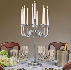 Stainless Steel Candelabra Five Arm Candle Holder Circular Base Home Decoration Durable Modern <b>Table</b> Centerpiece - Product Image 3