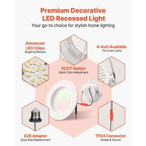 Lot de 10 spots LED encastrables de 4 pouces, 750 lm, 9 W, 120 V, 5 températures de couleur sélectionnables (2700 K/3000 K/3500 K/4000 K/5000 K), garantie 10 ans - Product Image 6