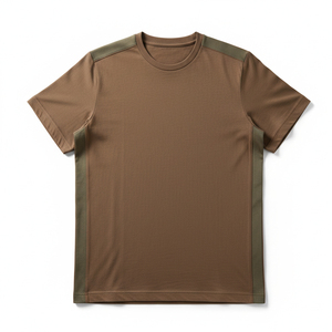 Camiseta de punto para hombre, manga corta, cuello redondo, color liso, teñida, con ribete en contraste, logo frontal, corte regular, estilo casual, para gimnasio - Product Image 1