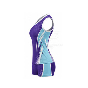 Ensemble d'uniformes de volley-ball personnalisés pour femmes, maillot sans manches et short violet turquoise, vêtements de sport par sublimation - Product Image 2