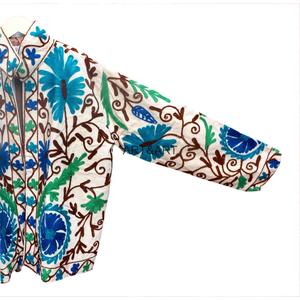 Embossed Corduroy Floral Stripe Embroidery <b>Jacket</b> with Cotton Lining Breathable & Eco-Friendly Quick Dry for Winter/Autumn Front - Product Image 3