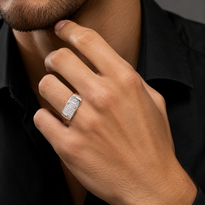 Bague Chevalière en Argent Sterling 925 Micro-Pavée de Zircons Cubiques pour Homme, Cadeau de Mariage ou de Fête, Finition Géométrique Poli Miroir - Product Image 1