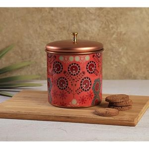 Red Bohemian Printed Copper Food <b>Container</b> With Lid Round <b>Storage</b> Jar <b>For</b> <b>Kitchen</b> Use - Product Image 1