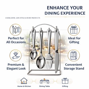 24-Piece Modern Sustainable Stainless Steel Cutlery <b>Set</b> with Stand Dishwasher Safe Premium Silver Finish <b>Spoon</b> <b>Fork</b> Knife <b>Set</b> - Product Image 3