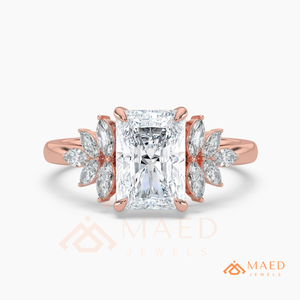 Bague de fiançailles en or rose 14 carats avec moissanite taille radiant et pierres latérales marquise, bijoux de mariée, tendance USA, cadeau - Product Image 5