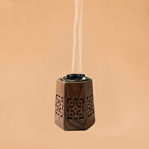 Quemador de incienso árabe de madera cortado con láser, forma hexagonal, decoración para el hogar hecha a mano de primera calidad, para exportación global, acabado en madera de alta calidad - Product Image 1
