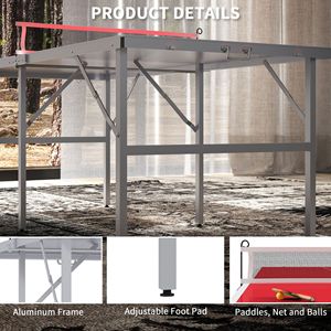 Set Moderno di Tavolo da Ping Pong Pieghevole con Rete, Racchette e Palline per Sport Indoor/Outdoor, Materiale MDF Rosso e Acciaio - Product Image 5