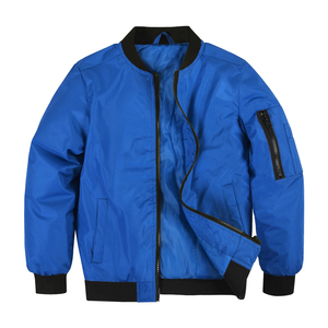 Blouson bomber pour homme, bleu uni, fermeture éclair intégrale, coupe-vent, décontracté, style aviateur, automne, polyester - Product Image 1