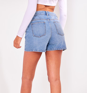 Fashion Summer <b>Women's</b> Elastic Waist <b>Shorts</b> Casual <b>Short</b> Pants Slim Solid Color Pocket Lady's Jeans Button Front Breathable Fit - Product Image 2