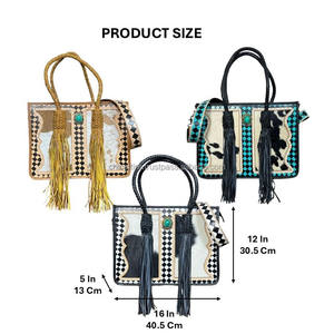 Sac à main en cuir à carreaux fait à la main, avec pierre turquoise, nouvelle tendance, sac fourre-tout en cuir de vache pour femmes - Product Image 2