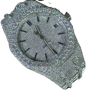 Montre de luxe brillante et étincelante, style hip-hop classique, avec diamants VVS, moissanite, bracelet en cuir et acier inoxydable, verre saphir, pour événements - Product Image 1
