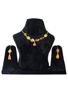 Conjunto de Collar y Aretes de Aro con Piedra Citrino y Baño de Oro de 18K, Estilo Bohemia, Joyería para Mujer, Regalo de Boda, para Ocasiones Especiales - Product Image 1