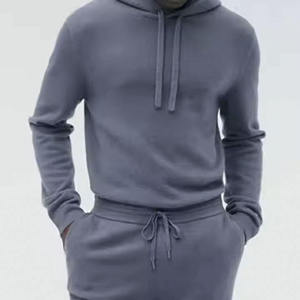 Conjunto Deportivo de Dos Piezas de Algodón Premium, Diseño Sólido, Informal de Invierno, Sudadera con Capucha y Pantalones Personalizados - Product Image 1