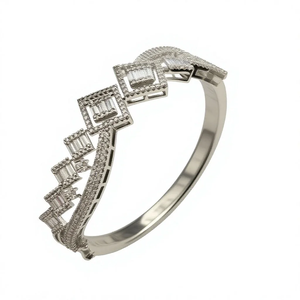Luxury Brass Geometric <b>Bangle</b> <b>Bracelet</b> White Gold Plated Cubic Zirconia Square Charm <b>Bangles</b> For Women Wedding Jewelry - Product Image 2