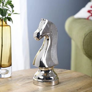 Silver Chess Horse Figurine Knight Piece Table <b>Object</b> Elegant Home Decor Shelf Cabinet and Tabletop Display From India - Product Image 4