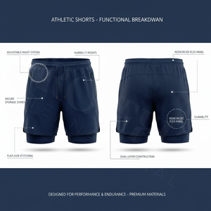 2026 new Style Double <b>Layer</b> Running Shorts Quick Dry Gym Workout Zipper Pockets Breathable Fitness Training Custom Logo Shorts - Product Image 3